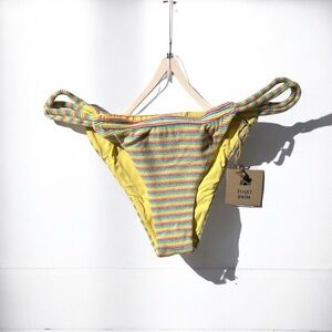 🌻NEW w.tag Free People x Toast Tunnel Rib Bikini Bottom in Rainbow Print Size L